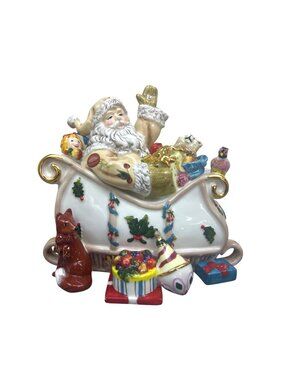 Waterford Holiday Heirlooms Georgian Santa Sleigh Ceramic Candy Jar Gold Rim